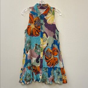 Maeve Floral Multicolor Sleeveless Button up Ruffle Bottom Babydoll Mini Dress